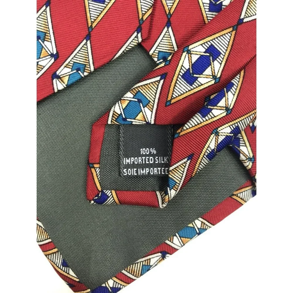 Christian Dior Men's Traditional Red Blue White Argyle‎ Geometric Silk Neck Tie